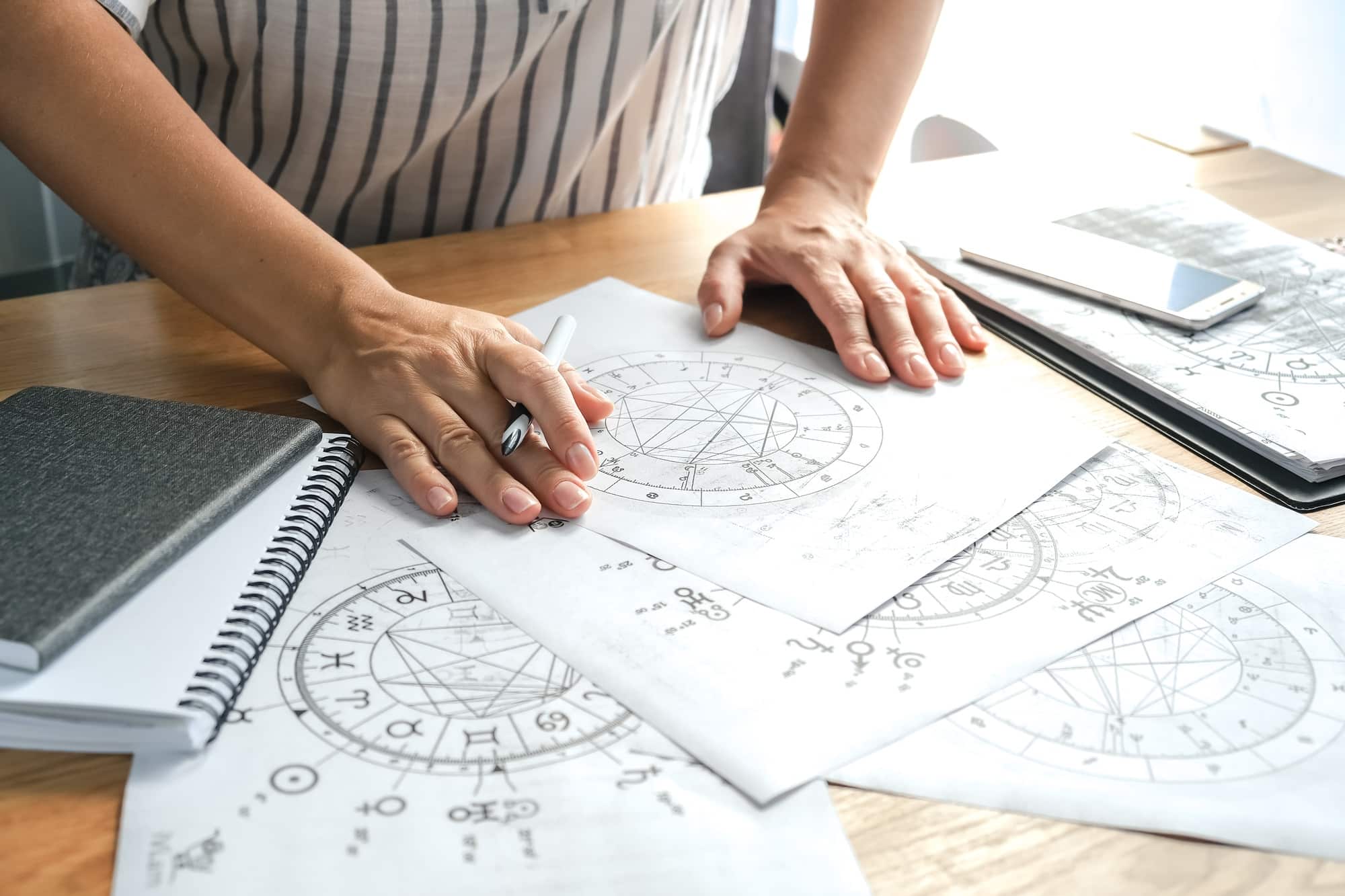 Astrology. Astrologer calculates a natal chart and makes a forecast of fate