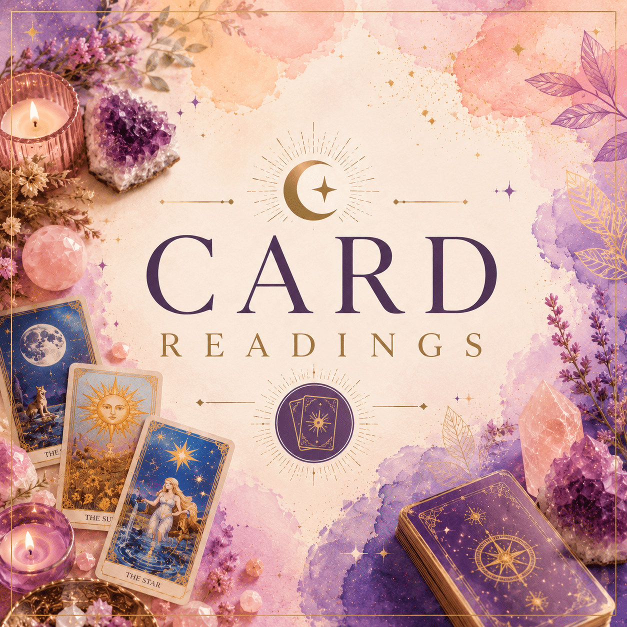 A woman doing a tarot card reading while performing a manifestation ritual with crystals